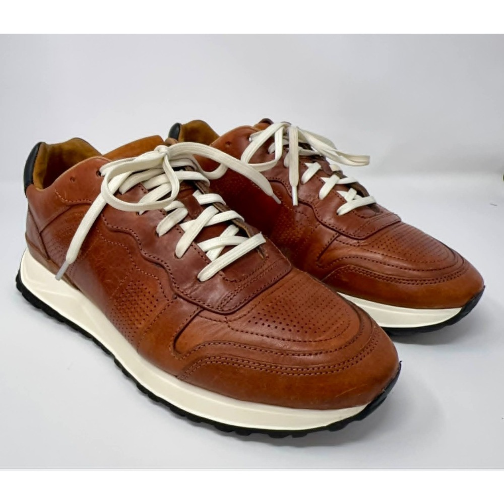 Allen Edmonds Port Washington Leather Sneakers Mens 9 D Brown Pantina USA Shoe - Picture 3 of 12